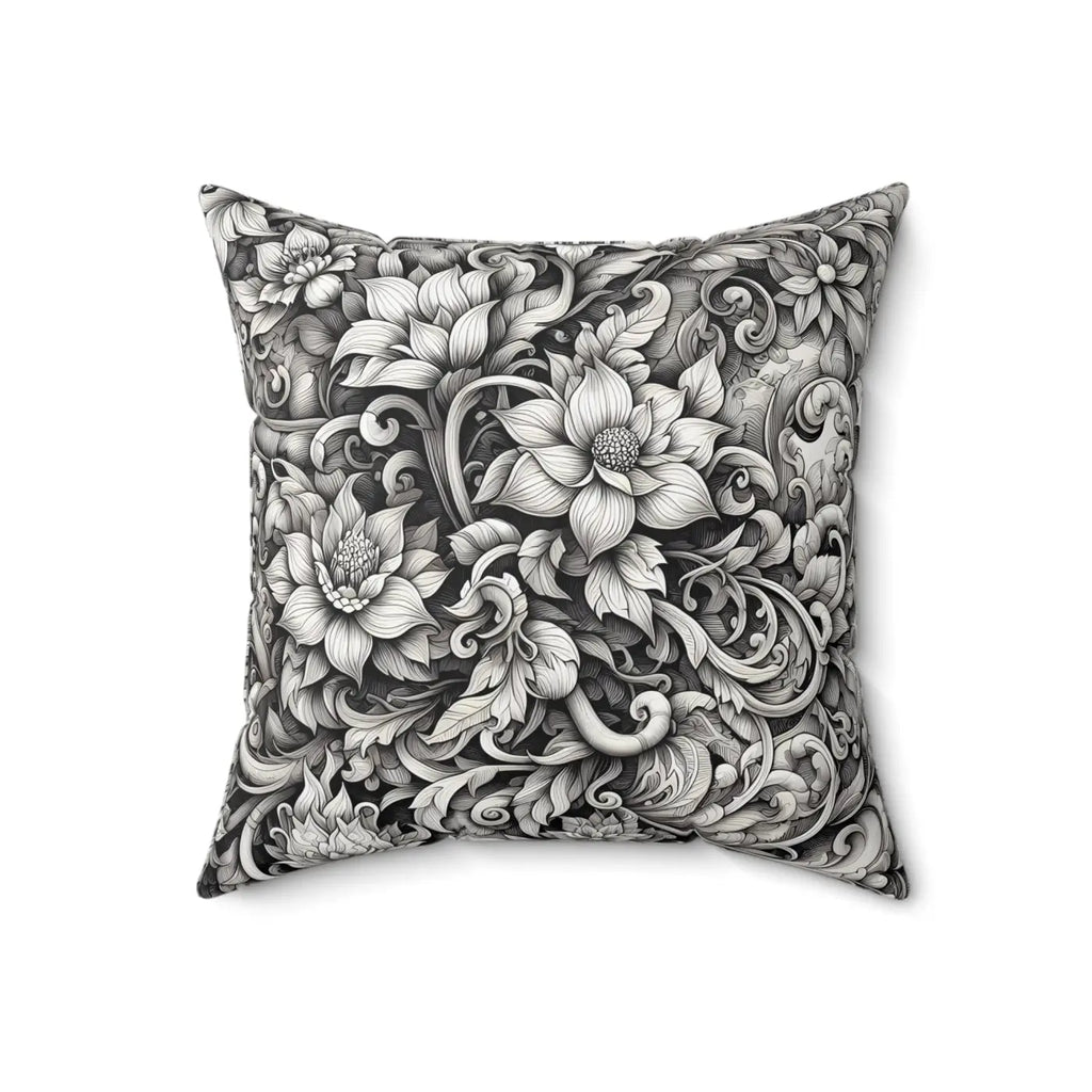Monochrome Floral Spun Polyester Square Pillow - Double-Sided - DipaliZ