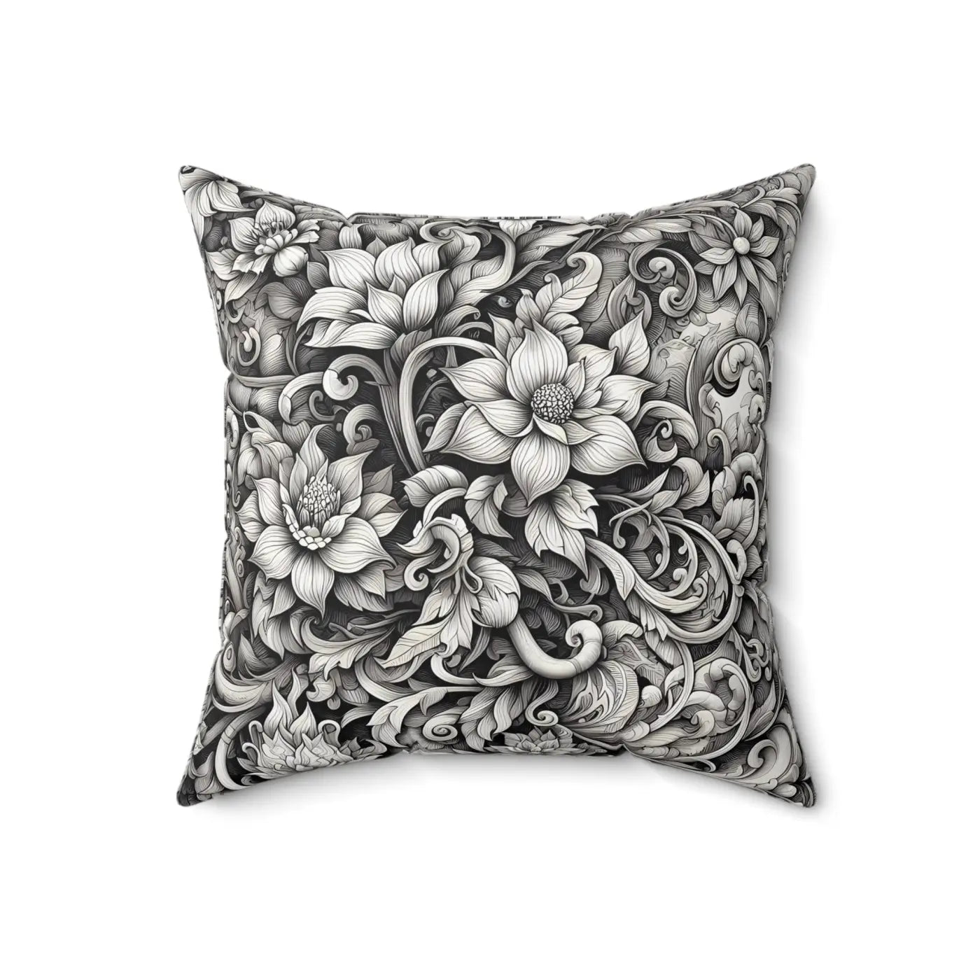 Monochrome Floral Spun Polyester Square Pillow - Double-Sided - DipaliZ