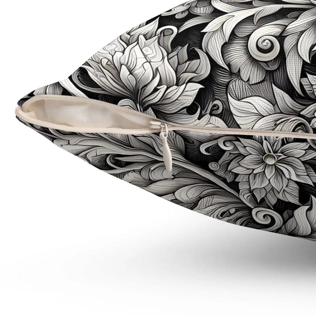 Monochrome Floral Spun Polyester Square Pillow - Double-Sided - DipaliZ