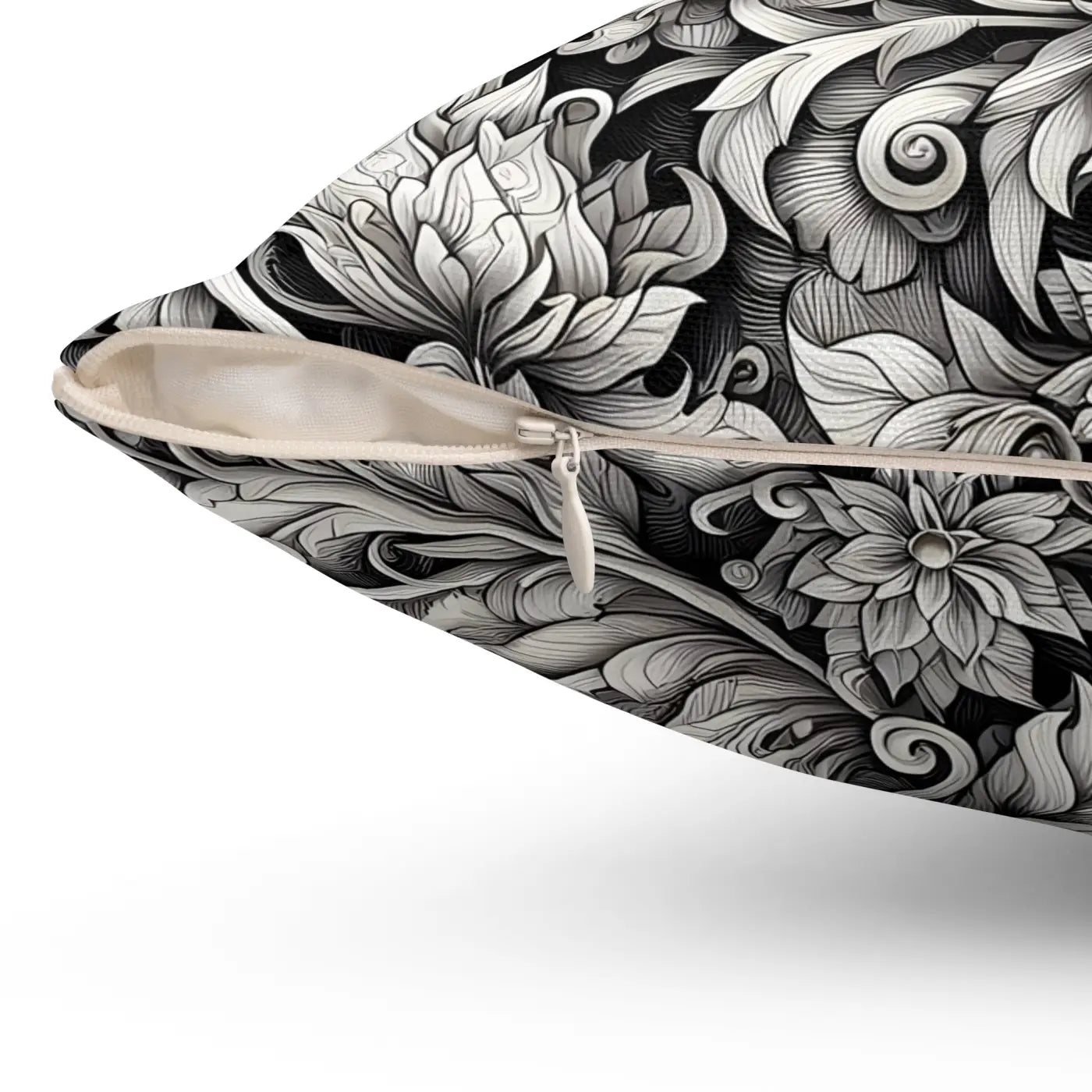 Monochrome Floral Spun Polyester Square Pillow - Double-Sided - DipaliZ