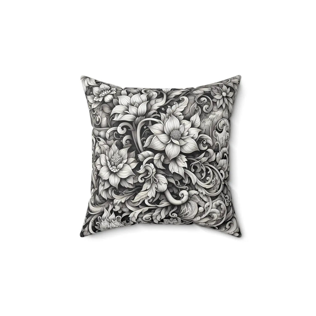 Monochrome Floral Spun Polyester Square Pillow - Double-Sided - DipaliZ