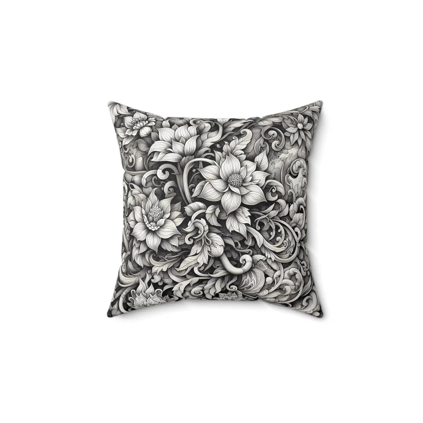 Monochrome Floral Spun Polyester Square Pillow - Double-Sided - DipaliZ