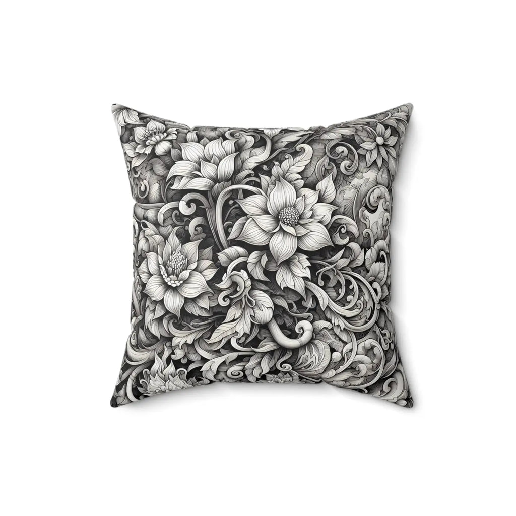 Monochrome Floral Spun Polyester Square Pillow - Double-Sided - DipaliZ