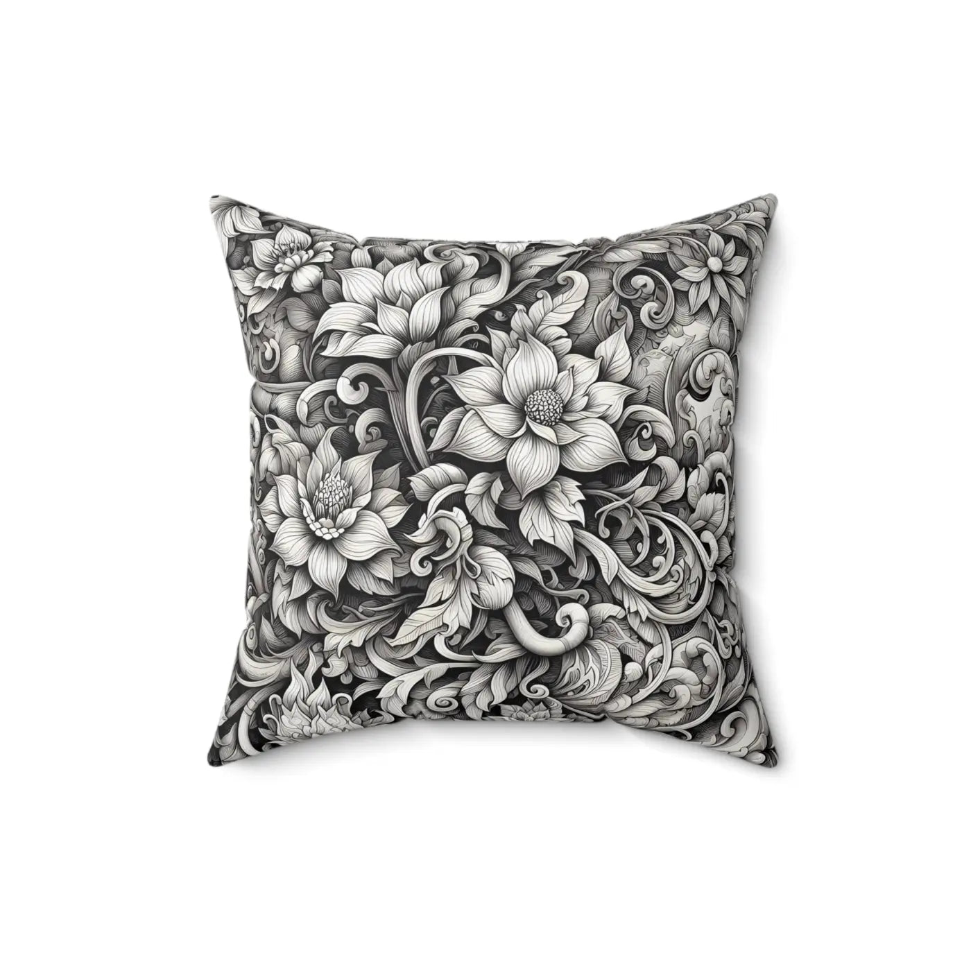 Monochrome Floral Spun Polyester Square Pillow - Double-Sided - DipaliZ