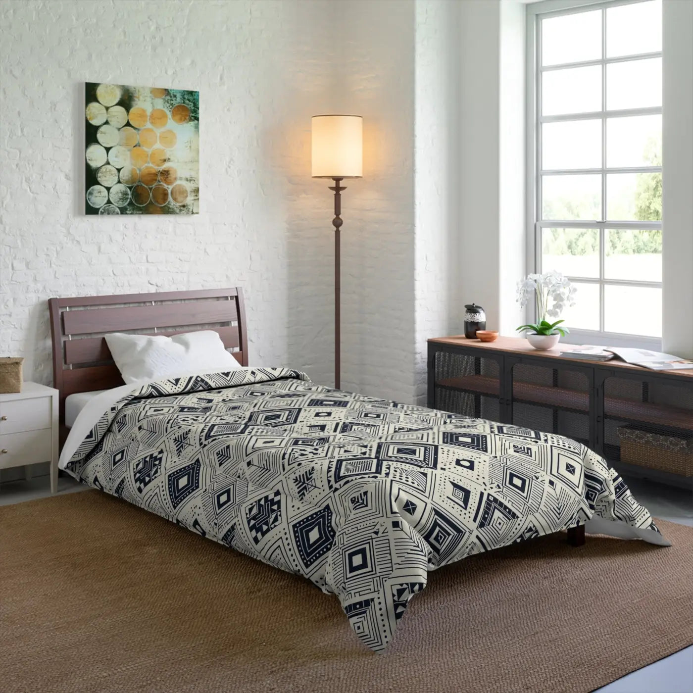 Monochrome Geometric Comforter - One-Sided Print - DipaliZ