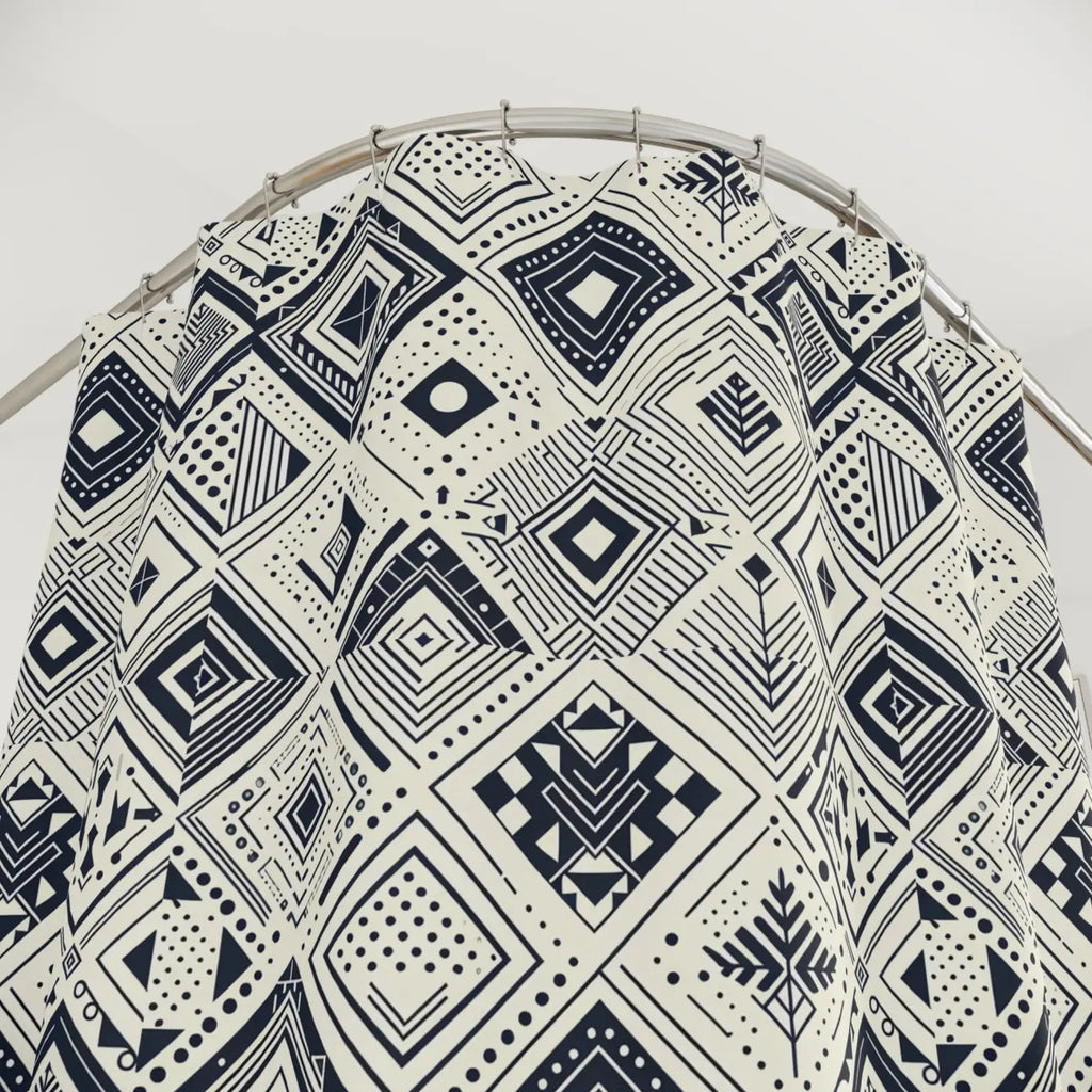 Monochrome Geometric Shower Curtain - Modern Bathroom Decor - DipaliZ