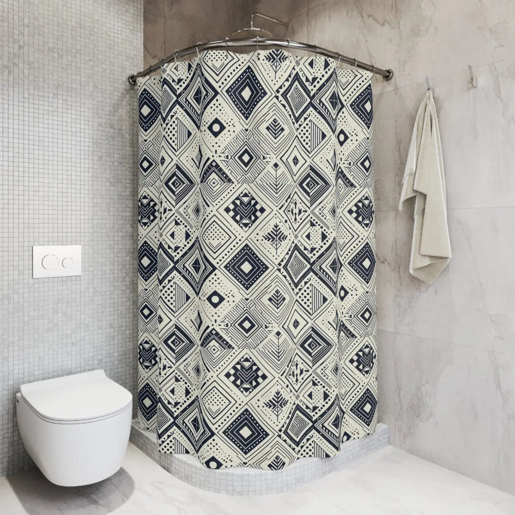 Monochrome Geometric Shower Curtain - Modern Bathroom Decor - DipaliZ