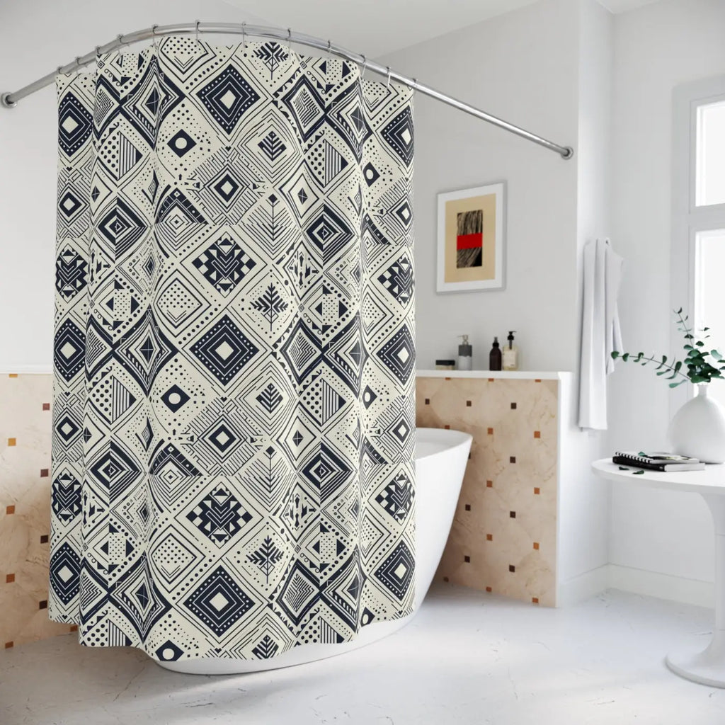Monochrome Geometric Shower Curtain - Modern Bathroom Decor - DipaliZ