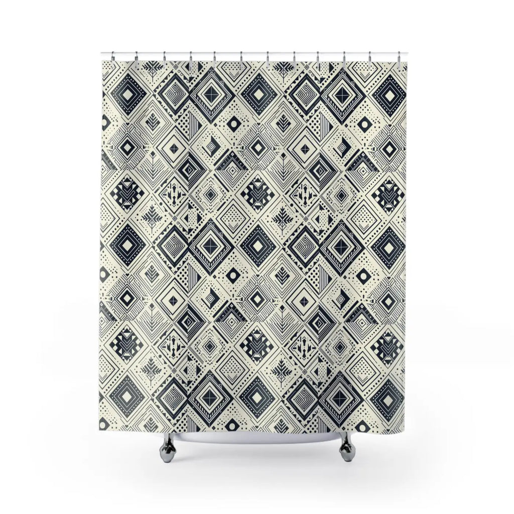 Monochrome Geometric Shower Curtain - Modern Bathroom Decor - DipaliZ