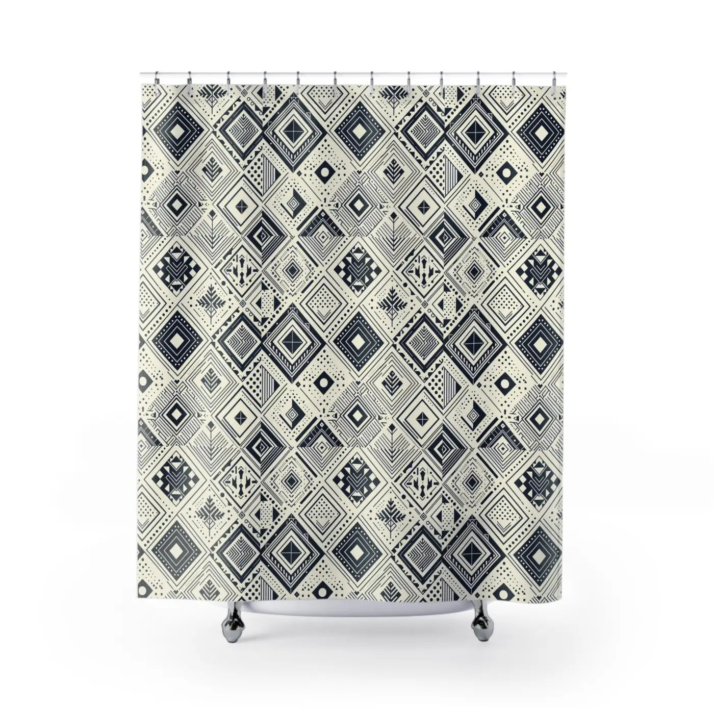 Monochrome Geometric Shower Curtain - Modern Bathroom Decor - DipaliZ