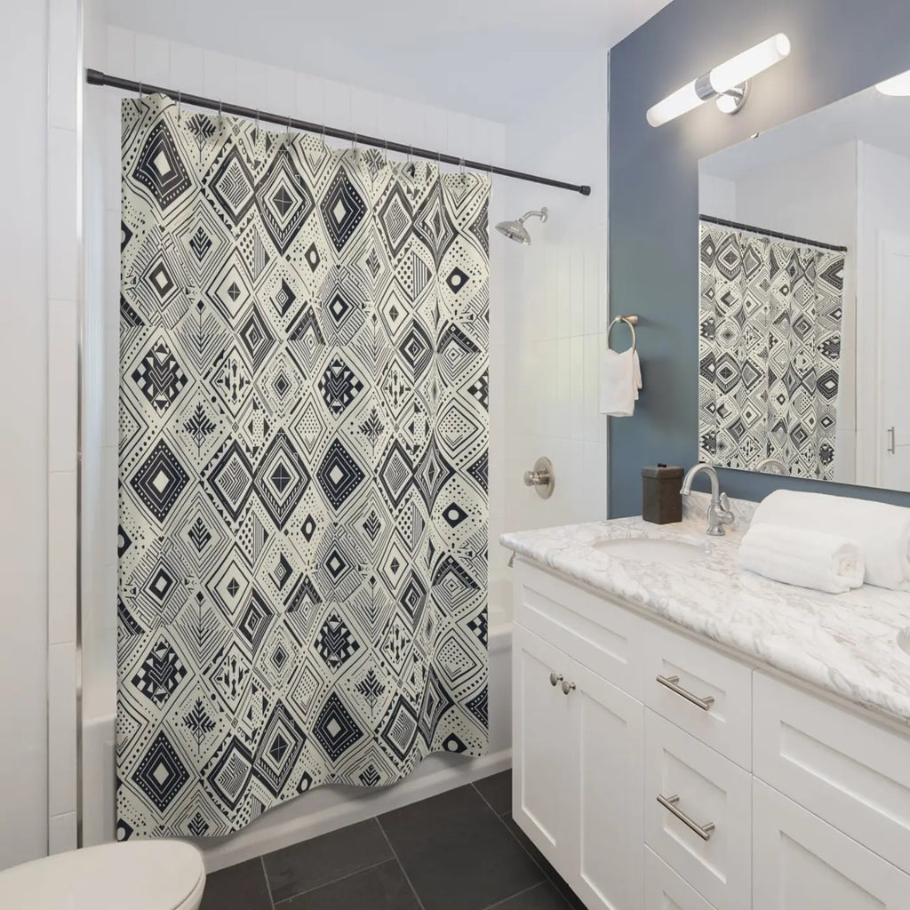 Monochrome Geometric Shower Curtain - Modern Bathroom Decor - DipaliZ