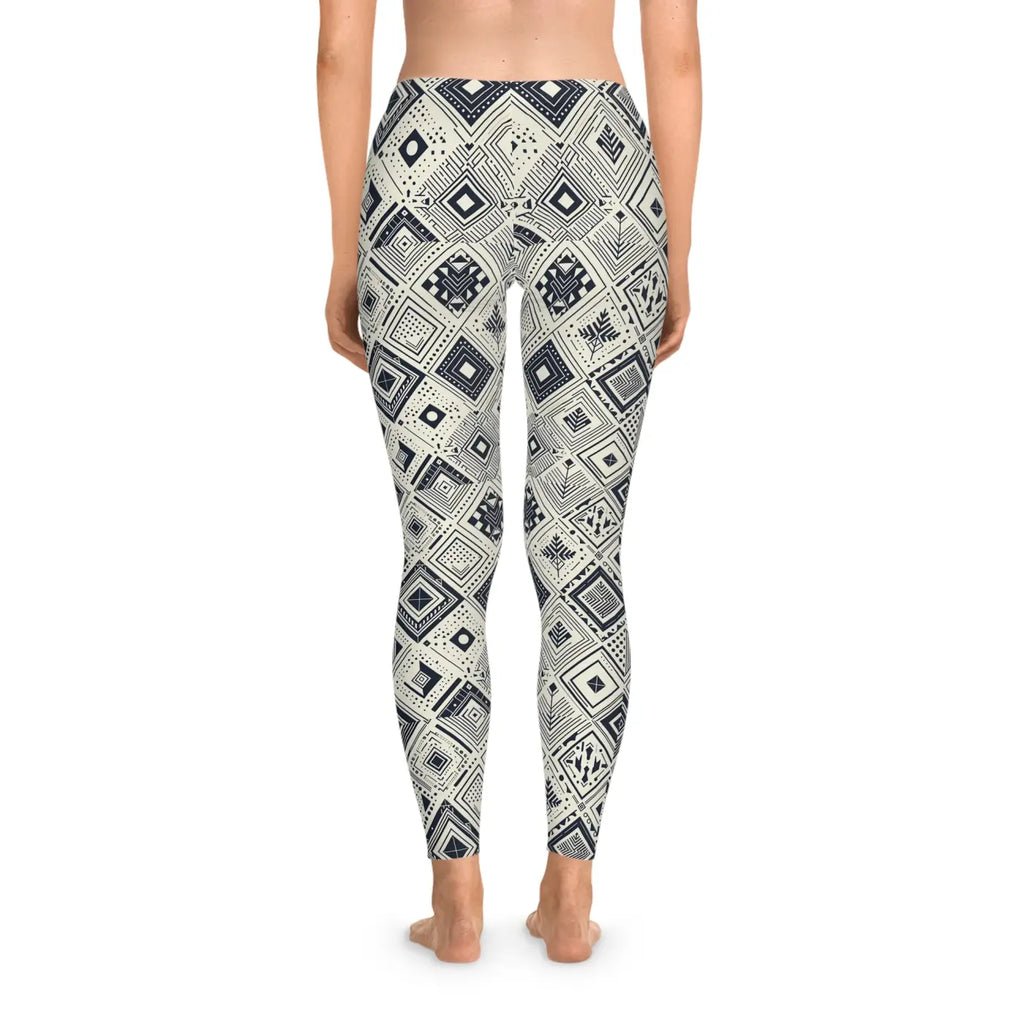Geometric Stretchy Leggings - Monochrome Active Wear - DipaliZ