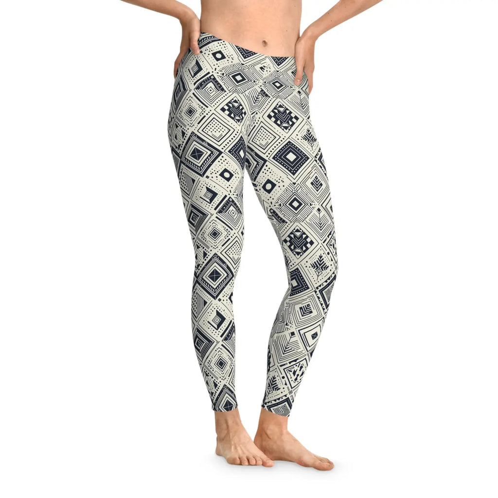Geometric Stretchy Leggings - Monochrome Active Wear - DipaliZ