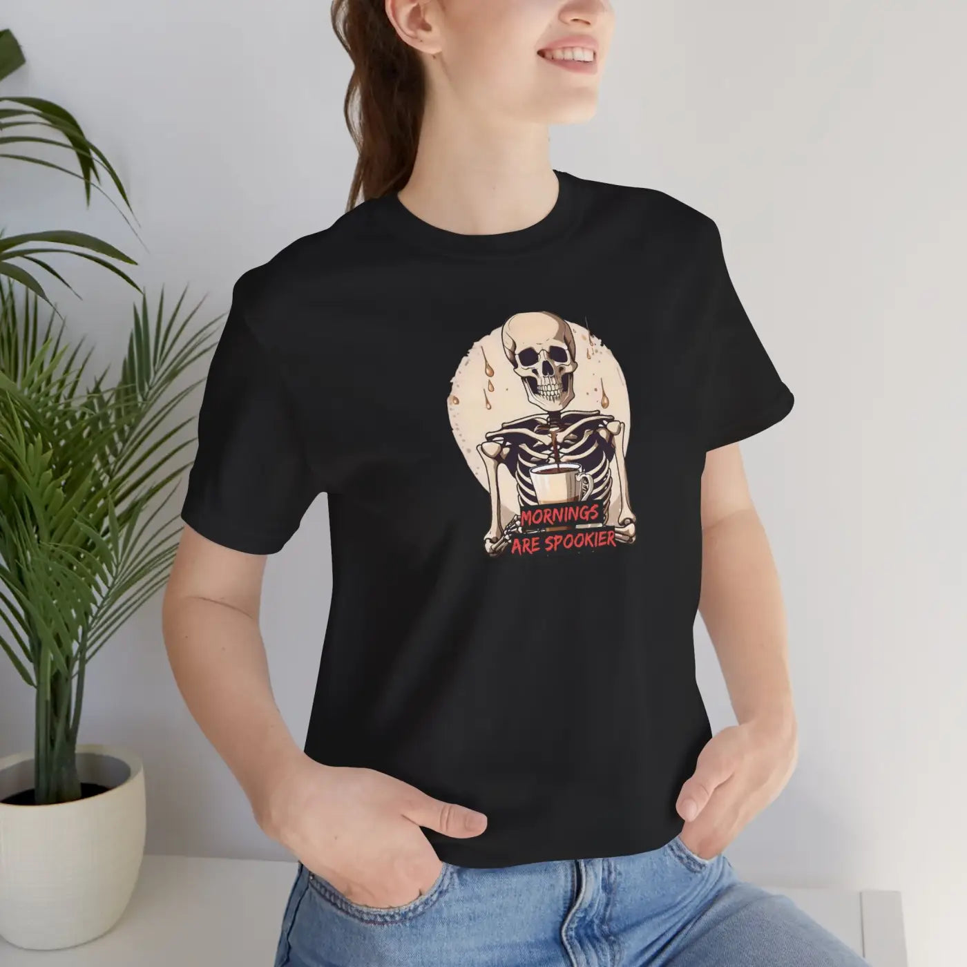 Skeleton Coffee Tee - Spooky Halloween Unisex Shirt - DipaliZ