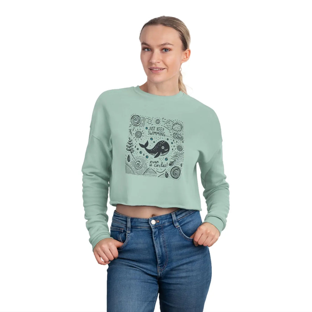 Women's Cropped Sweatshirt - Bold Swimming Design - DipaliZ