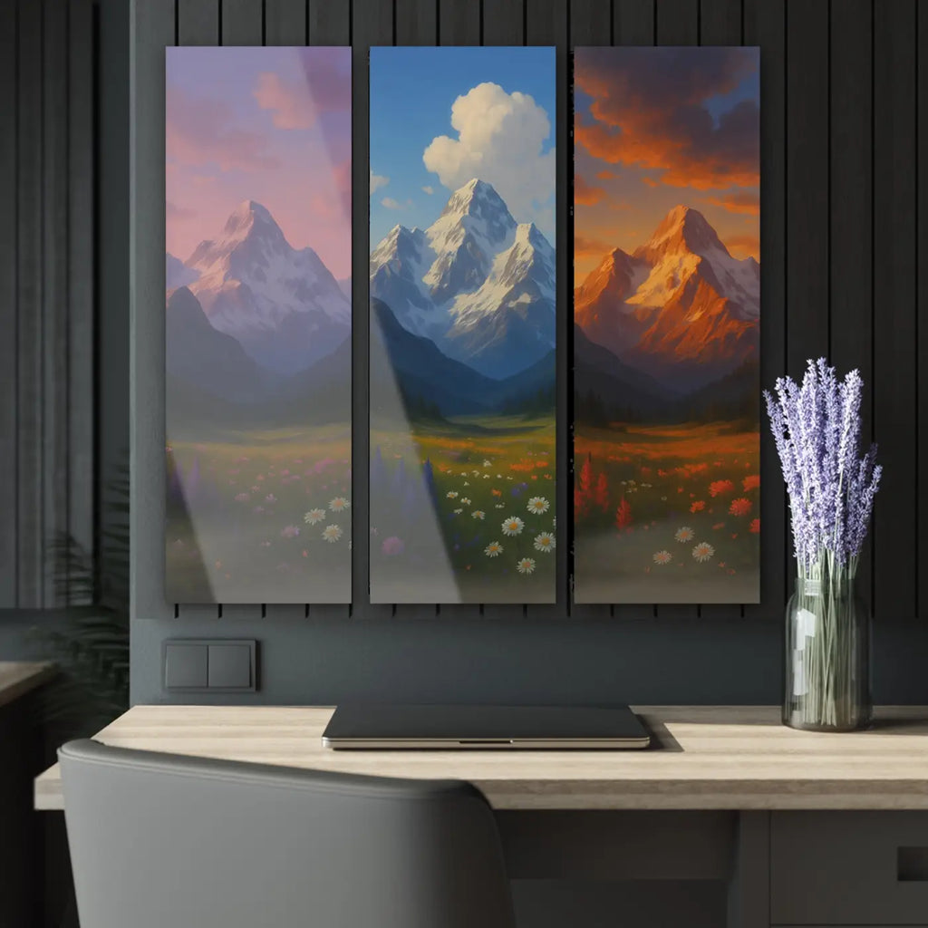 Mountain Landscape Acrylic Triptych Wall Art - Nature Lover Gift - DipaliZ