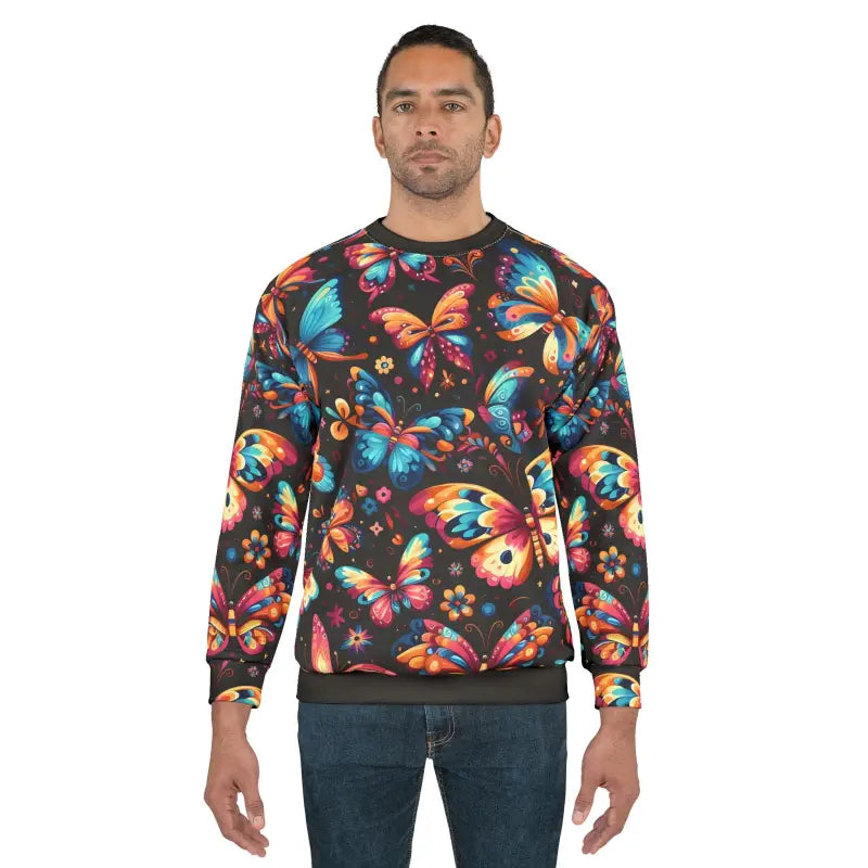 Multi Colored Butterflies Sweatshirt - Unisex AOP Design - DipaliZ
