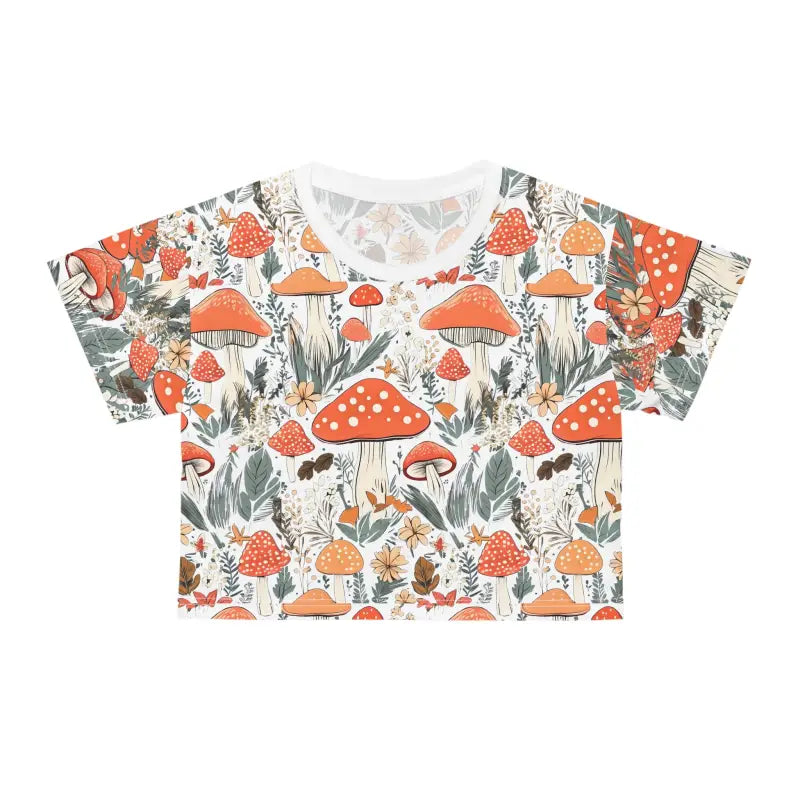 Mushroom Flora Cottage Core Crop Tee - Retro Forest Print - DipaliZ