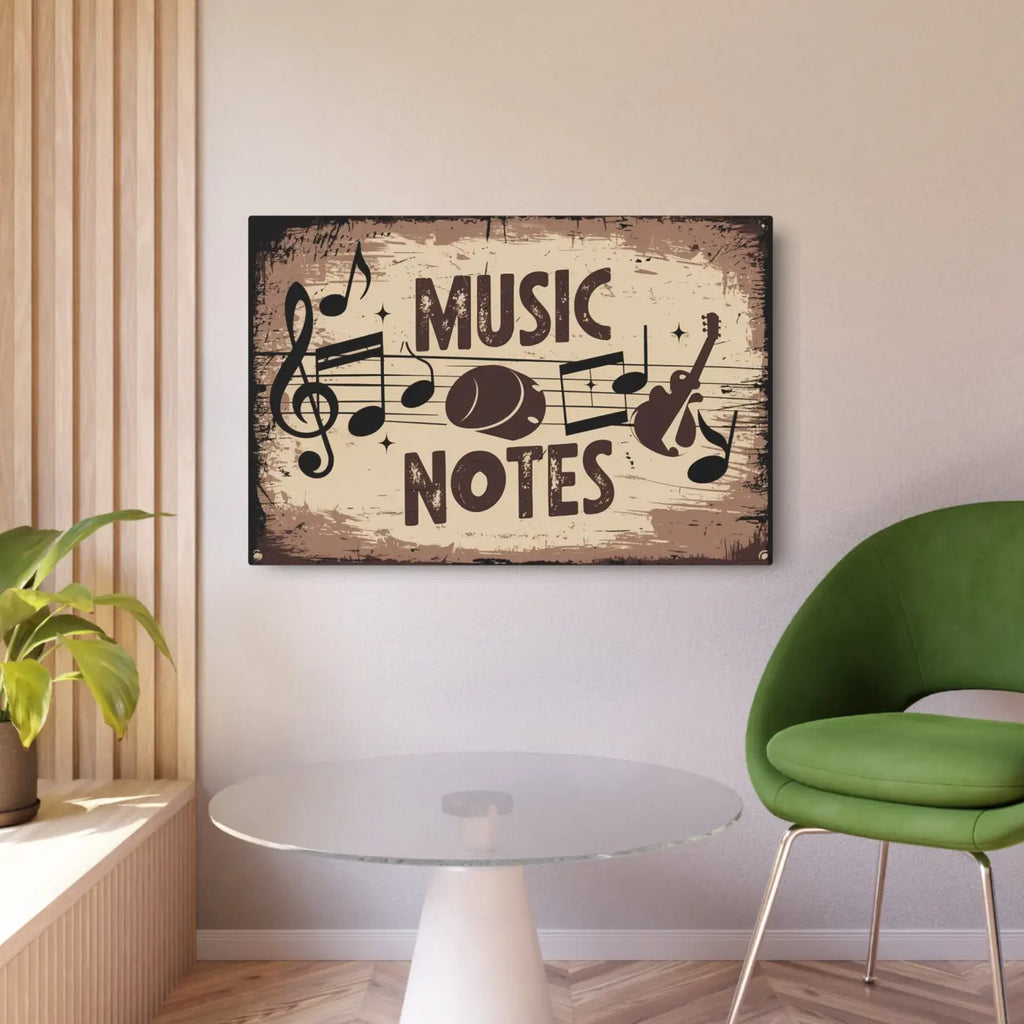Vintage Metal Art Sign - Music Notes White Aluminum - DipaliZ