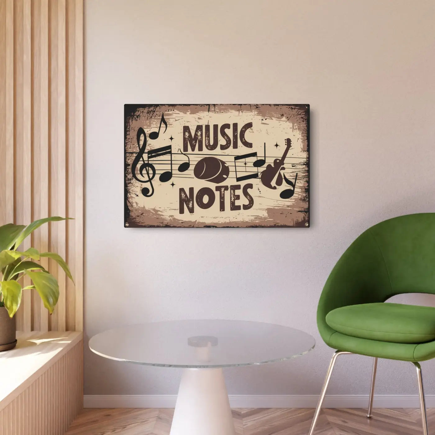 Vintage Metal Art Sign - Music Notes White Aluminum - DipaliZ