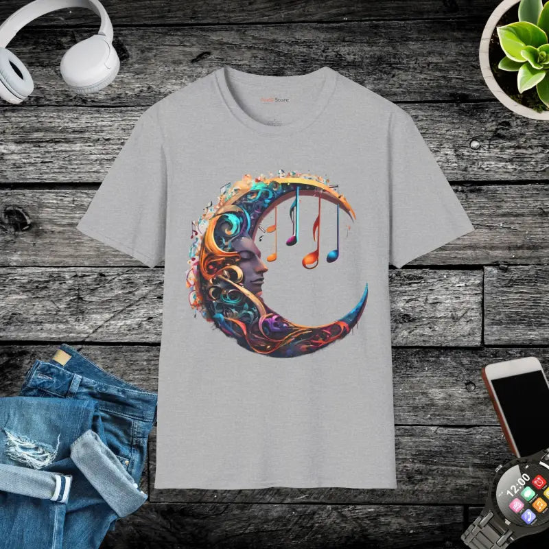 Musical Notes Moon Unisex Softstyle T-Shirt - Cotton Comfort - DipaliZ