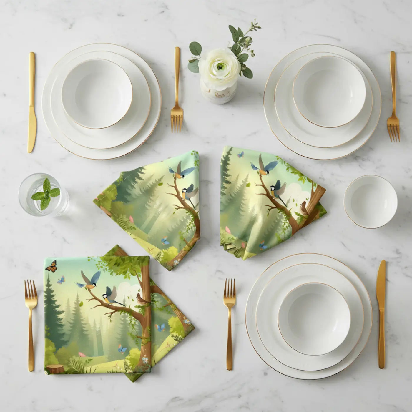 Nature-Inspired Napkin Set, Eco-Friendly Table Decor, Bird and Butterfly Design, Perfect for Gatherings, Picnics, and Spring Celebrations