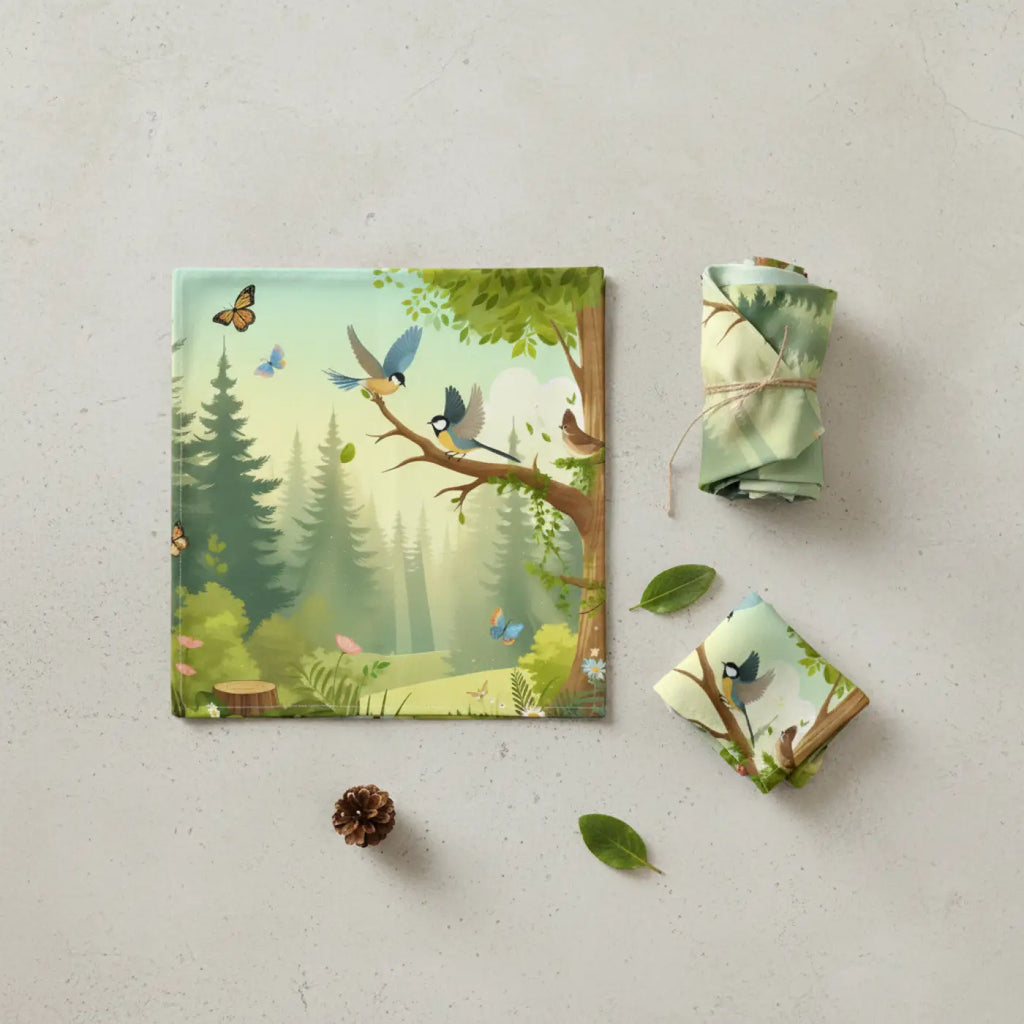 Nature-Inspired Napkin Set, Eco-Friendly Table Decor, Bird and Butterfly Design, Perfect for Gatherings, Picnics, and Spring Celebrations