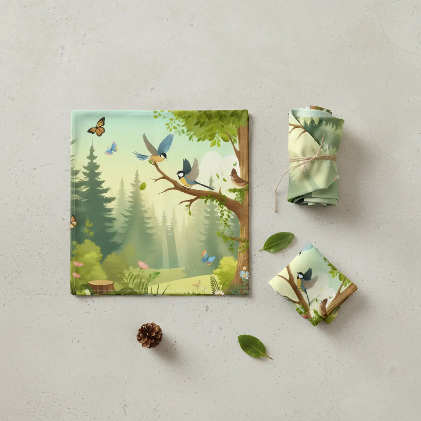 Nature-Inspired Napkin Set, Eco-Friendly Table Decor, Bird and Butterfly Design, Perfect for Gatherings, Picnics, and Spring Celebrations