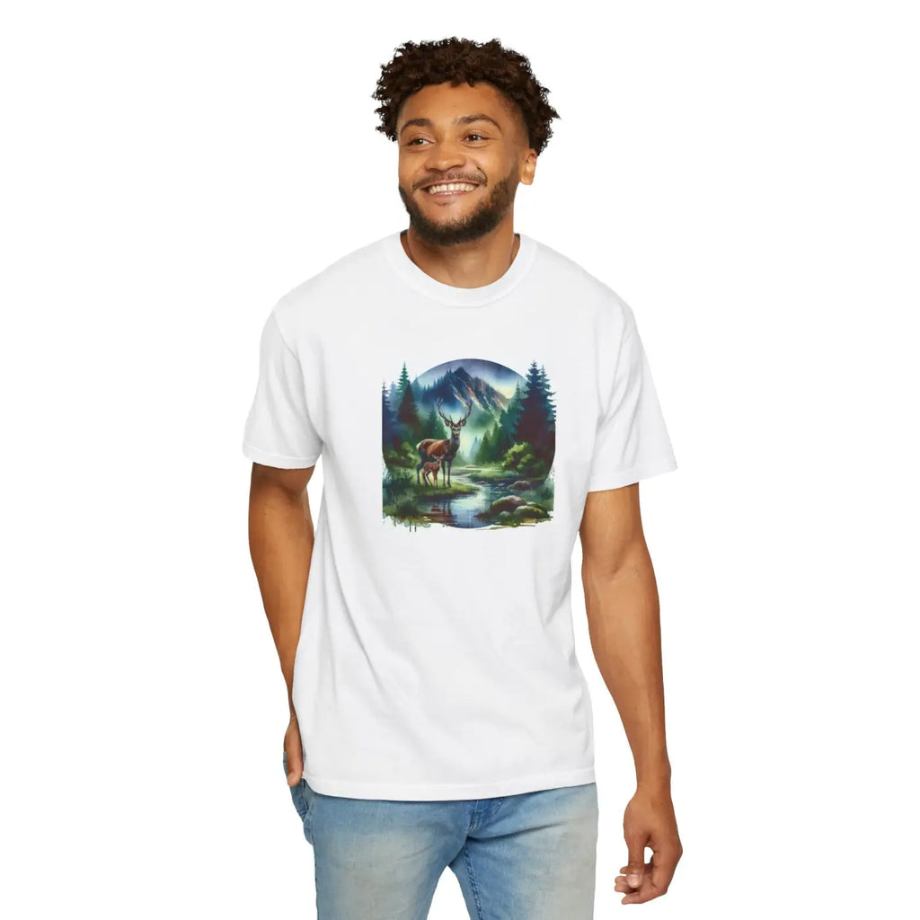 Outdoor Enthusiast Tee - Deer Graphic Nature Scene Print - DipaliZ