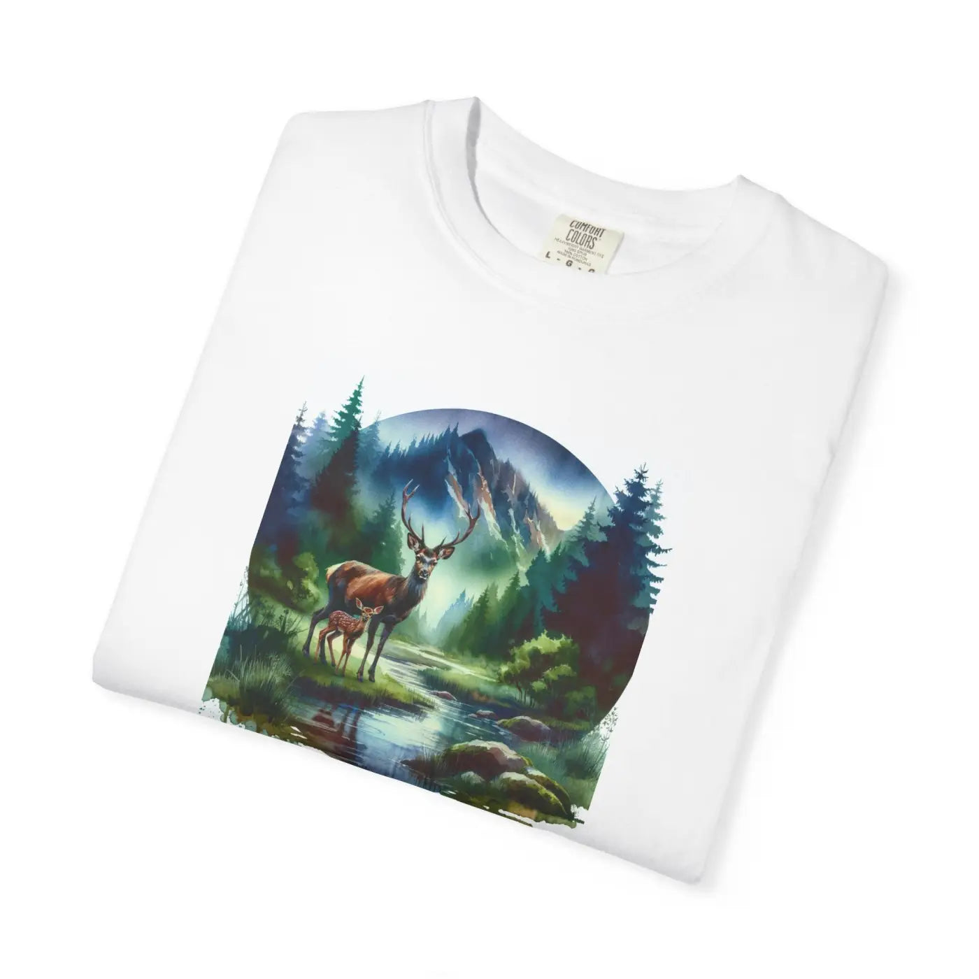 Outdoor Enthusiast Tee - Deer Graphic Nature Scene Print - DipaliZ