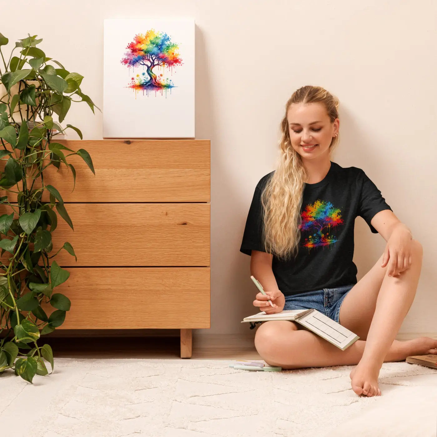 Rainbow Tree Tee - Palette Art Comfort Wear - DipaliZ