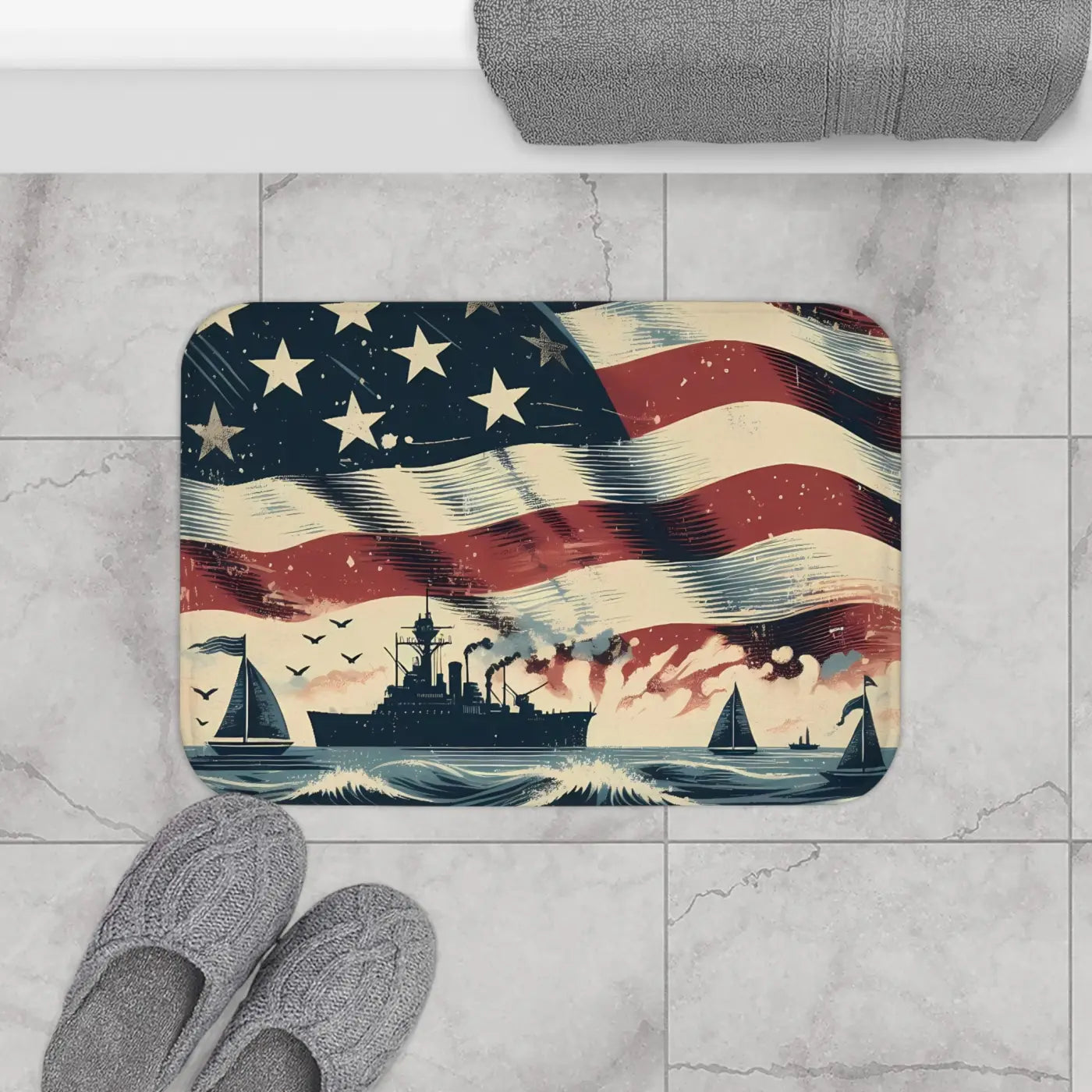 Americana Bath Mat - Nautical Flag Design Memory Foam - DipaliZ