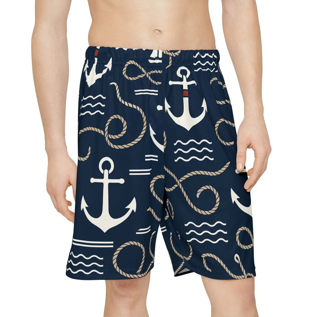 Premium Nautical Anchor Print Men's Sports Shorts - DipaliZ