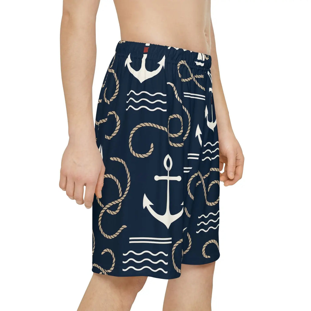 Premium Nautical Anchor Print Men's Sports Shorts - DipaliZ
