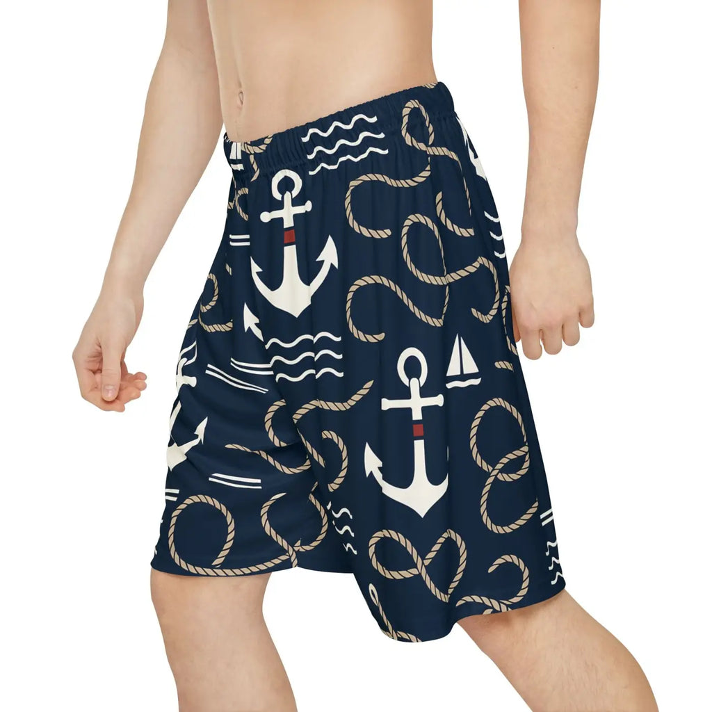 Premium Nautical Anchor Print Men's Sports Shorts - DipaliZ