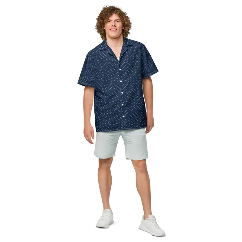 Navy Blue Button Shirt - Eco Friendly Pattern Unisex - DipaliZ