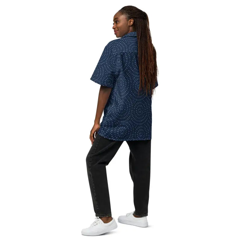 Navy Blue Button Shirt - Eco Friendly Pattern Unisex - DipaliZ