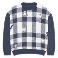Knitted Crew Sweater - Buffalo Check Pattern Navy Tones - DipaliZ