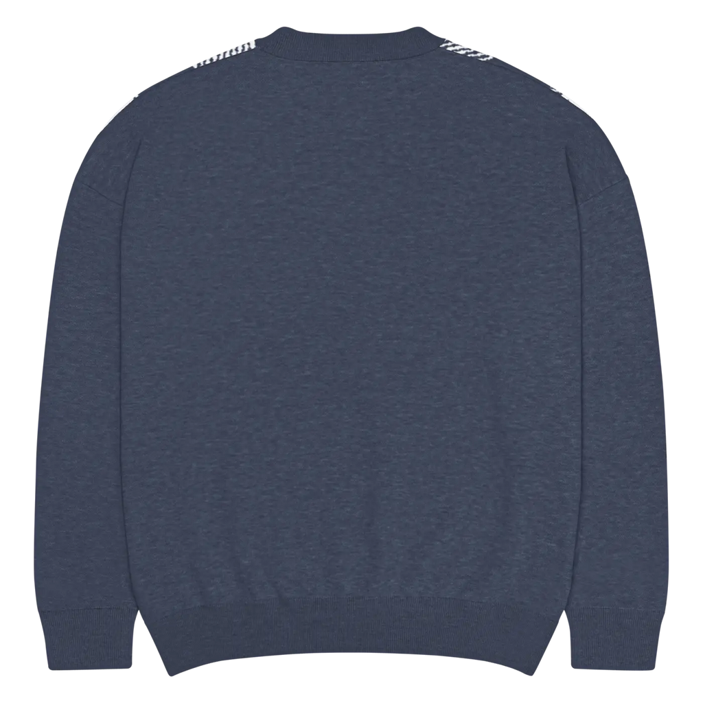 Knitted Crew Sweater - Buffalo Check Pattern Navy Tones - DipaliZ