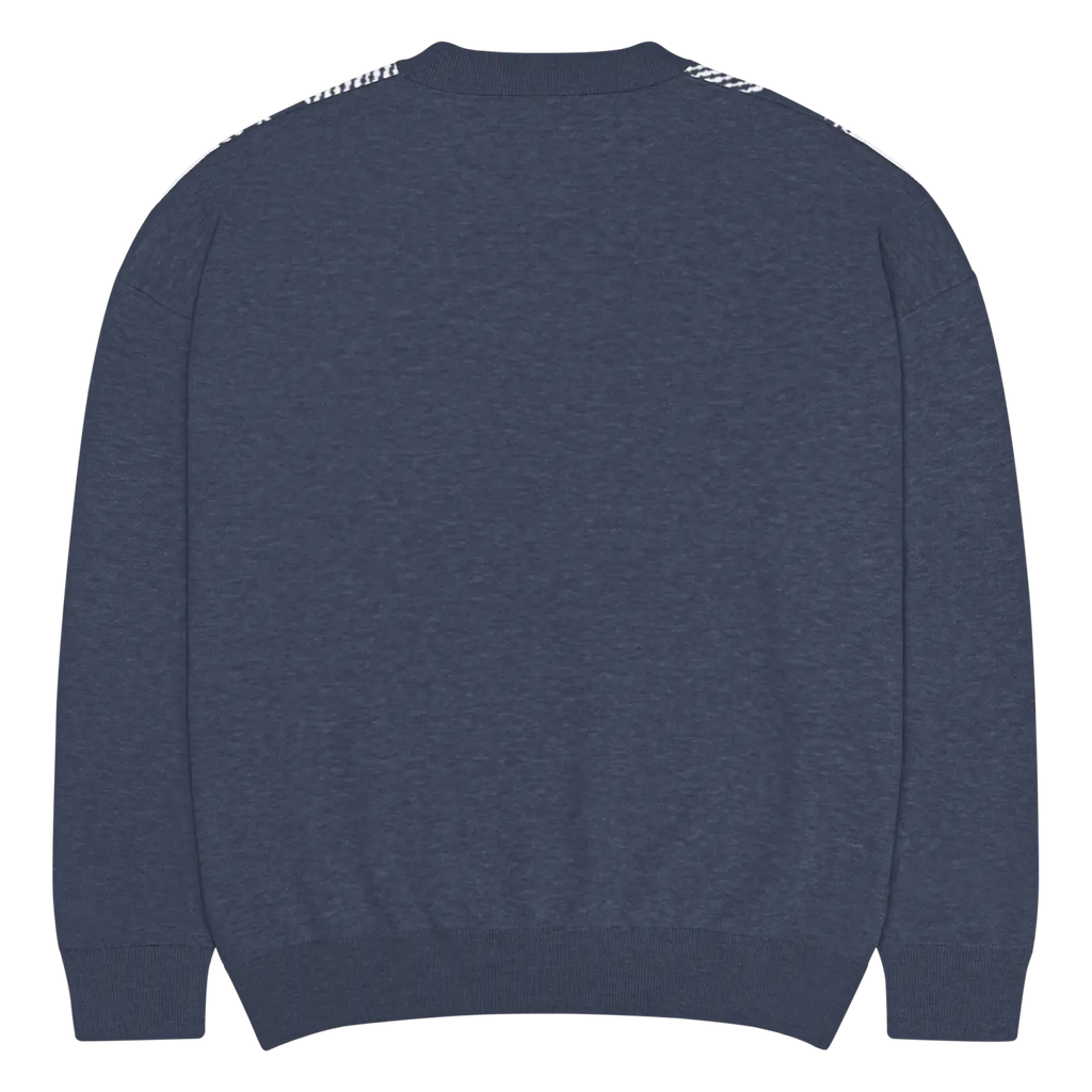 Knitted Crew Sweater - Buffalo Check Pattern Navy Tones - DipaliZ