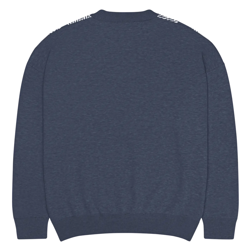 Knitted Crew Sweater - Buffalo Check Pattern Navy Tones - DipaliZ