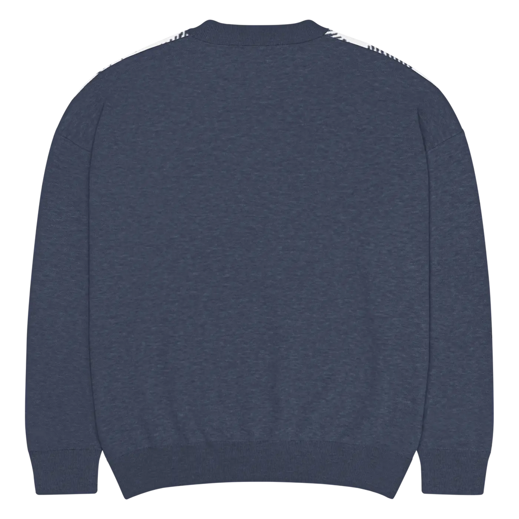 Knitted Crew Sweater - Buffalo Check Pattern Navy Tones - DipaliZ