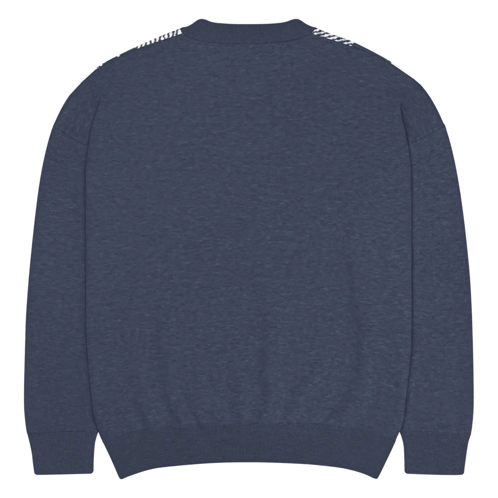 Knitted Crew Sweater - Buffalo Check Pattern Navy Tones - DipaliZ