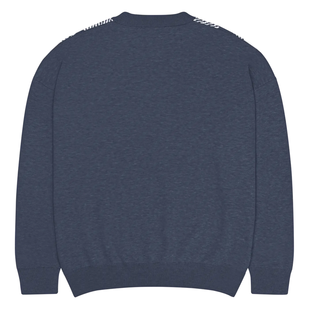Knitted Crew Sweater - Buffalo Check Pattern Navy Tones - DipaliZ