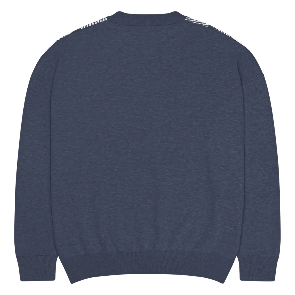 Knitted Crew Sweater - Buffalo Check Pattern Navy Tones - DipaliZ
