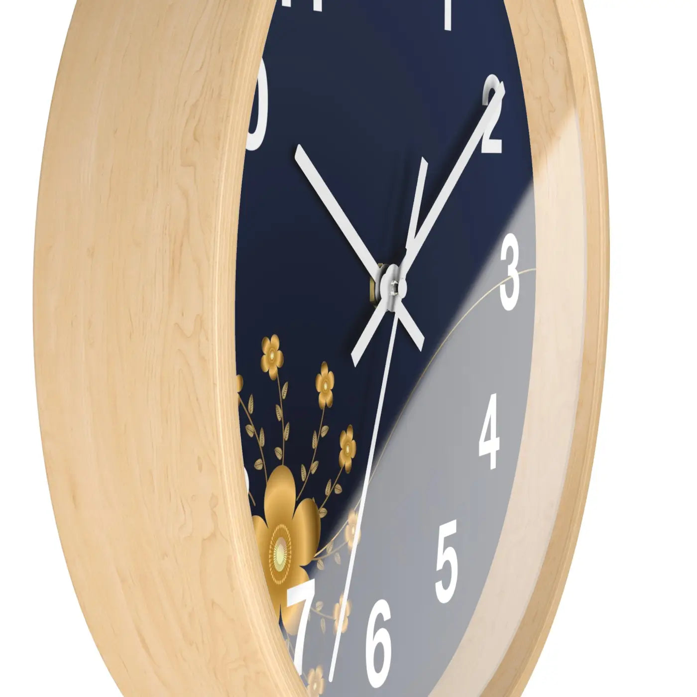 Navy Floral Wall Clock - Gold Blossom Whisper-Quiet Elegance - DipaliZ