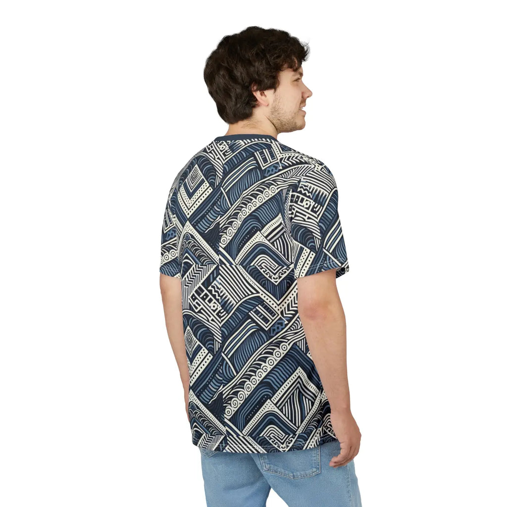 Navy Geometric Unisex All-Over Print Sew Tee - DipaliZ