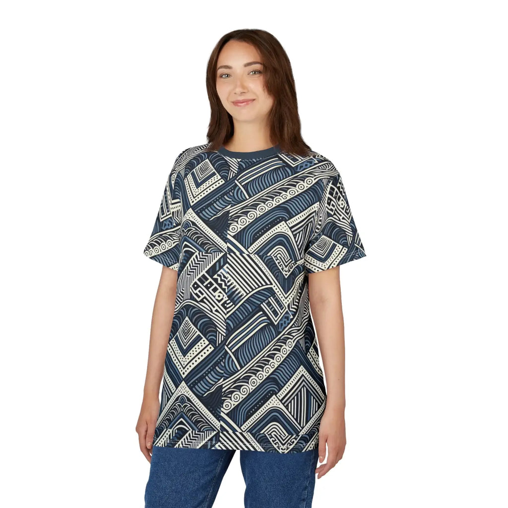 Navy Geometric Unisex All-Over Print Sew Tee - DipaliZ