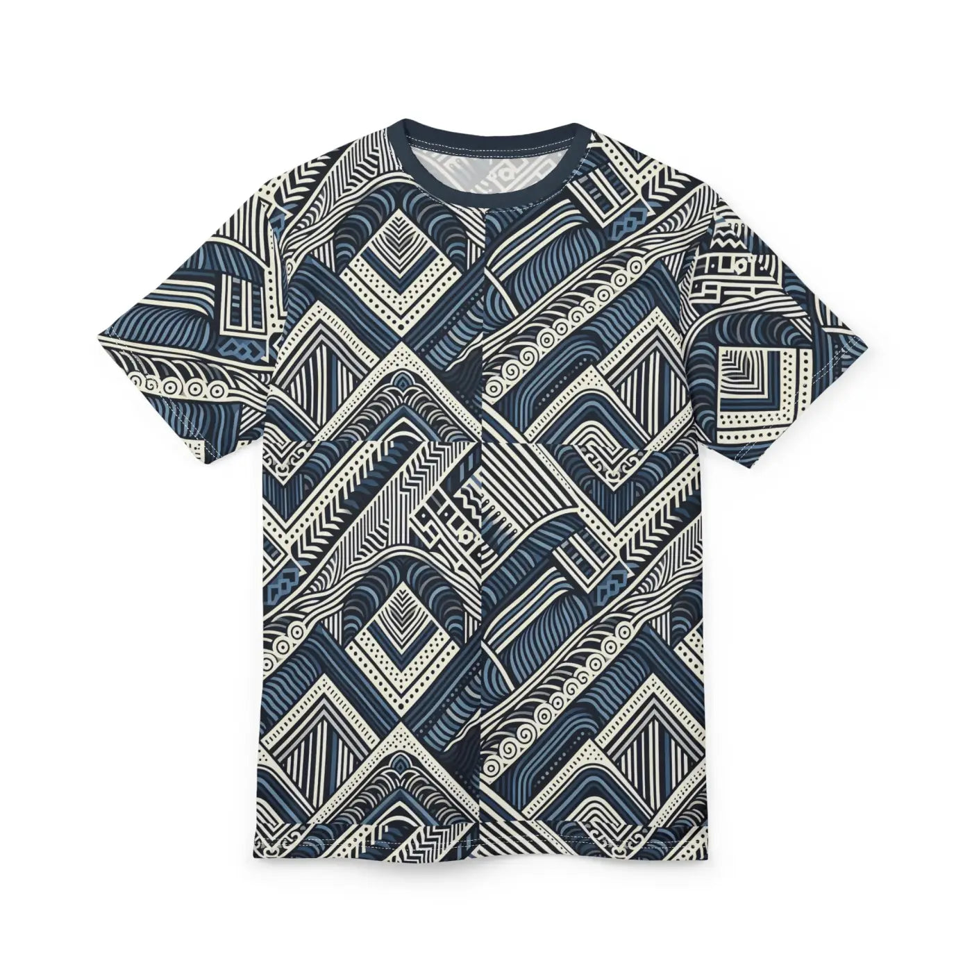 Navy Geometric Unisex All-Over Print Sew Tee - DipaliZ