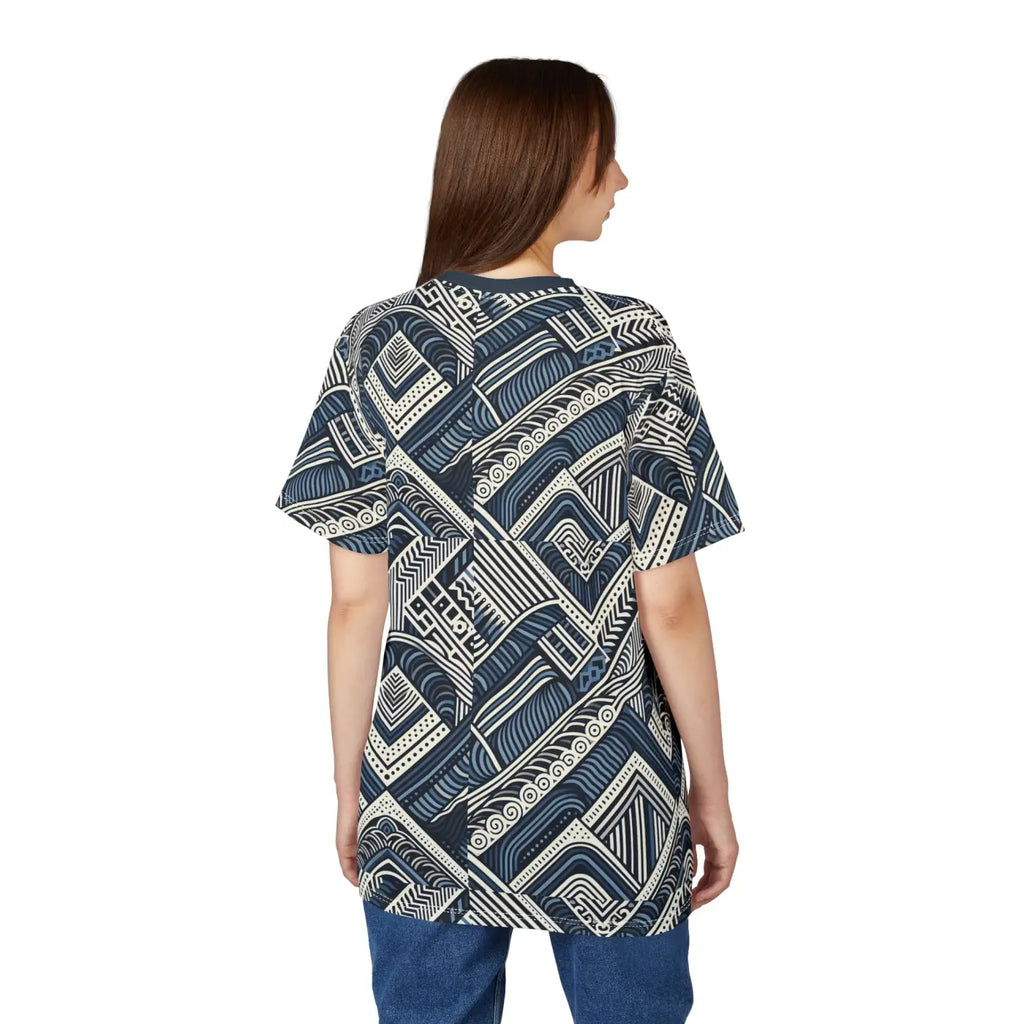 Navy Geometric Unisex All-Over Print Sew Tee - DipaliZ